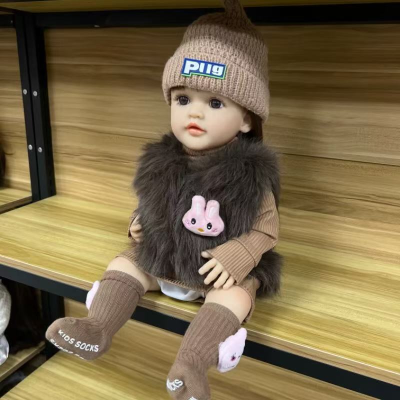 22-Inch High-Realism Reborn Toddler Doll-Luxury Faux Mink Vest Set
