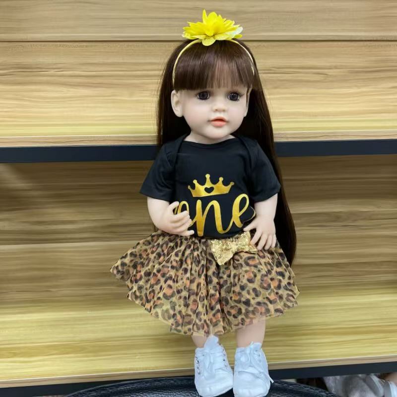 22-Inch High-Realism Reborn Toddler Doll-Leopard-Print Skirt