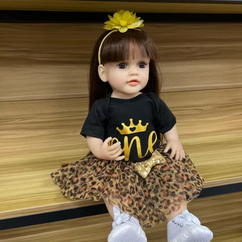 22-Inch High-Realism Reborn Toddler Doll-Leopard-Print Skirt