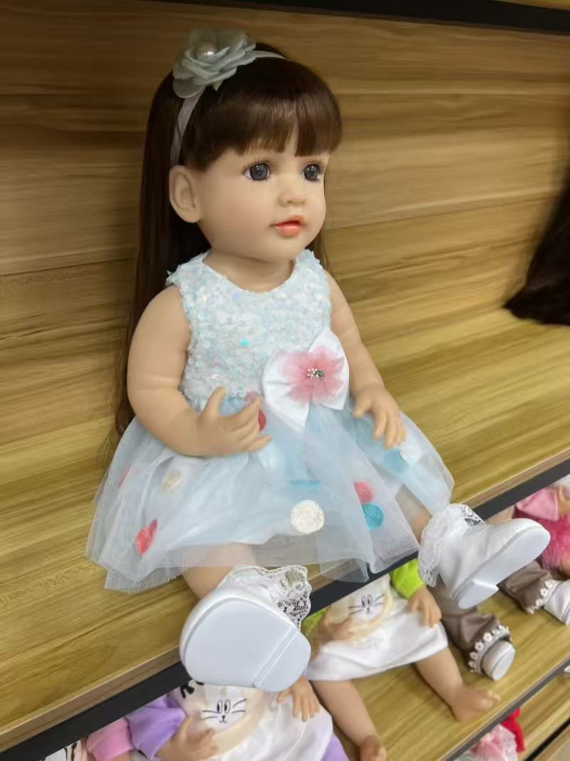 22-Inch High-Realism Reborn Toddler Doll-Aqua Iridescent Sequin Dress