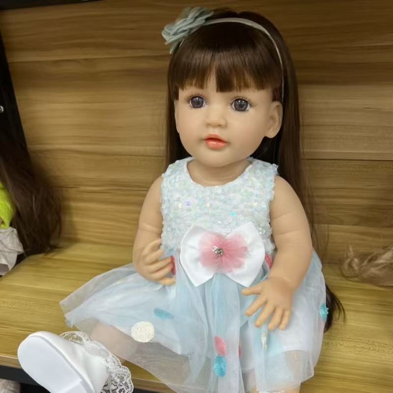 22-Inch High-Realism Reborn Toddler Doll-Aqua Iridescent Sequin Dress