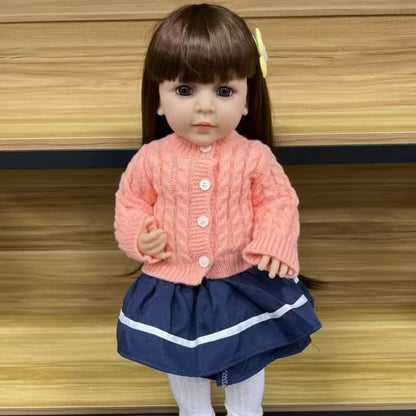22-Inch High-Realism Reborn Toddler Doll-Orange Wool Japanese School-Style Skirt