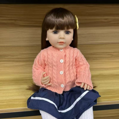 22-Inch High-Realism Reborn Toddler Doll-Orange Wool Japanese School-Style Skirt
