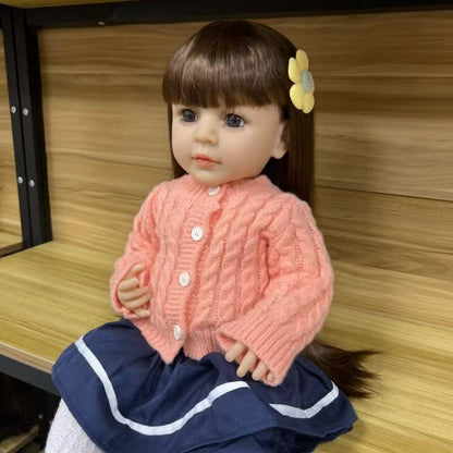22-Inch High-Realism Reborn Toddler Doll-Orange Wool Japanese School-Style Skirt