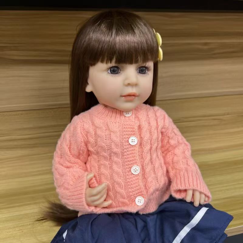 22-Inch High-Realism Reborn Toddler Doll-Orange Wool Japanese School-Style Skirt