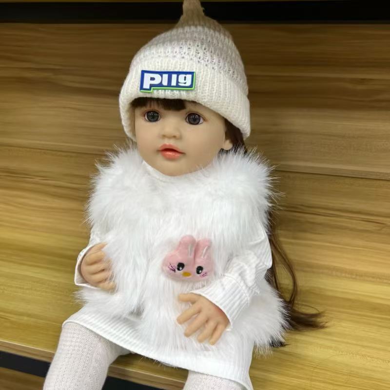 22-Inch High-Realism Reborn Toddler Doll-Luxury Faux Mink Vest Set