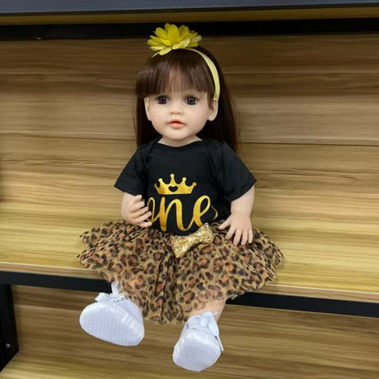 22-Inch High-Realism Reborn Toddler Doll-Leopard-Print Skirt