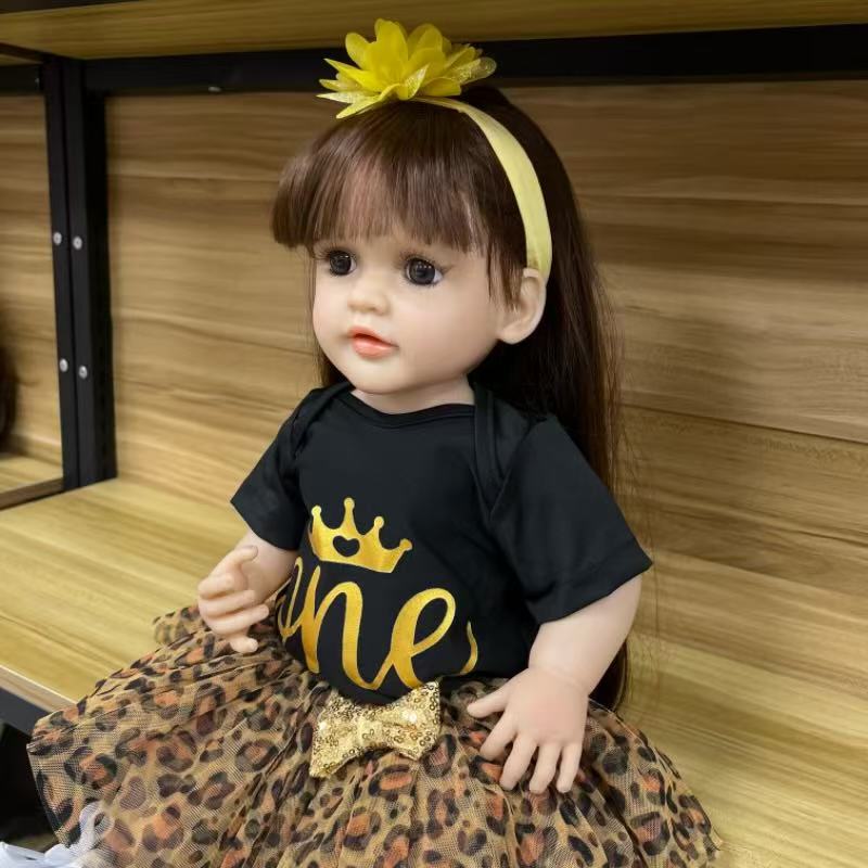 22-Inch High-Realism Reborn Toddler Doll-Leopard-Print Skirt