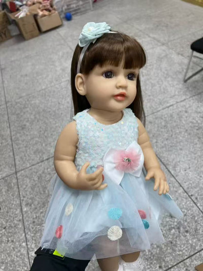 22-Inch High-Realism Reborn Toddler Doll-Aqua Iridescent Sequin Dress