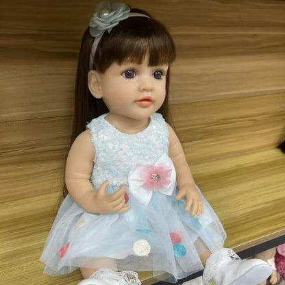 22-Inch High-Realism Reborn Toddler Doll-Aqua Iridescent Sequin Dress